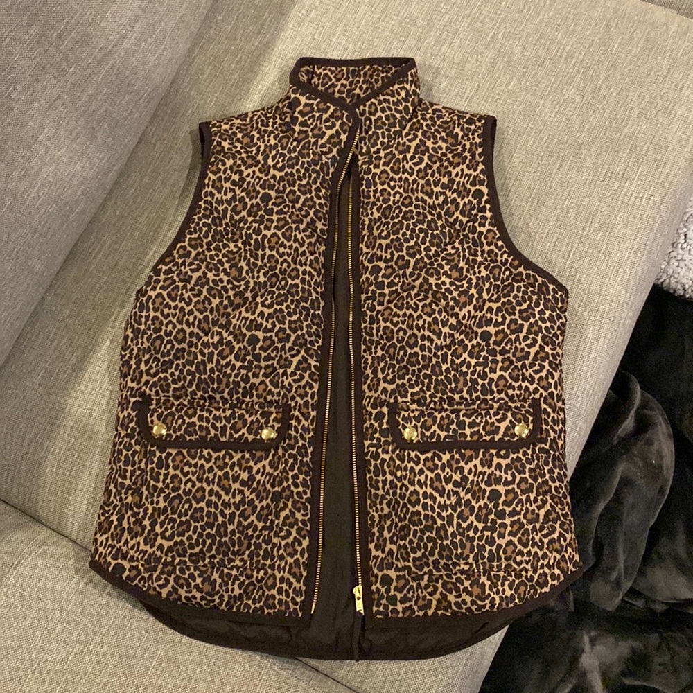 J. Crew Leopard Print Quilted Vest in Brown and Tan